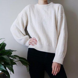 Vintage ivory cream cable knit mock neck sweater